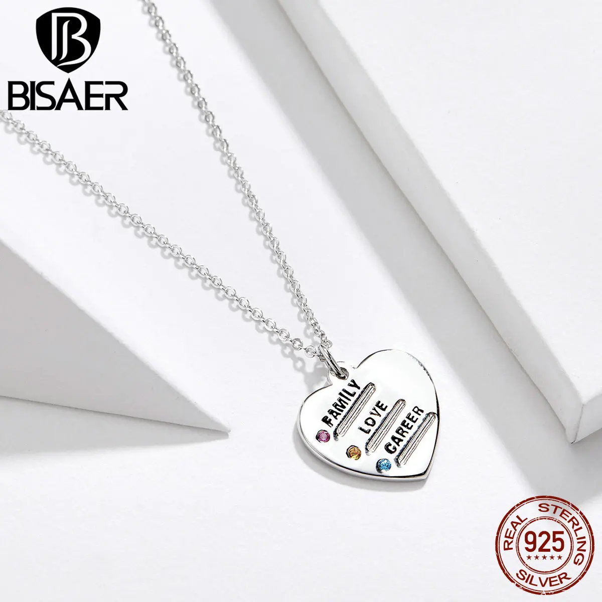 BISAER Love Necklaces 925 Sterling Silver Female LOVE FAMILY CAREER in Heart Pendant Necklaces Collar Silver Jewelry EFN058
BISAER Love Necklaces 925 Sterling Silver Female LOVE FAMILY CAREER in Heart Pendant Necklaces Collar Silver Jewelry EFN058