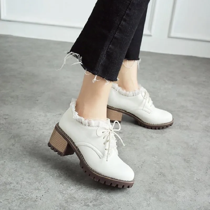 Fashion Lace Up Brogue Pumps Women Vintage Lace Lady Lolita Shoes Big Size 33-43 Platform High Heels Oxford Shoes Woman Footwear (14)