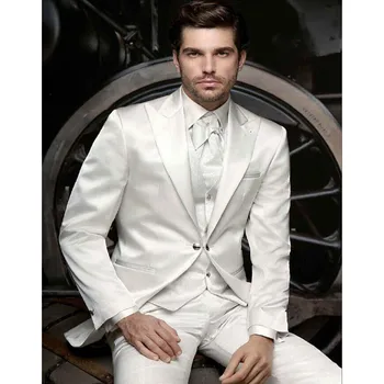2017 gentleman style Mens Suits White Wedding Suits For Men Peaked Lapel Tuxedos One Button Groom Suits (jacket+pants+vest) A057
2017 gentleman style Mens Suits White Wedding Suits For Men Peaked Lapel Tuxedos One Button Groom Suits (jacket+pants+vest) A057