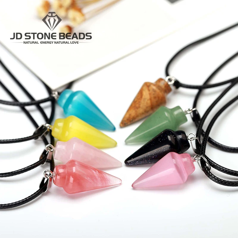 Wholesales 18Colors Natural Stone Pendant Conical Shape & Leather Chains Size 15*30mm Fashion Jewelry 1Pcs
Wholesales 18Colors Natural Stone Pendant Conical Shape & Leather Chains Size 15*30mm Fashion Jewelry 1Pcs