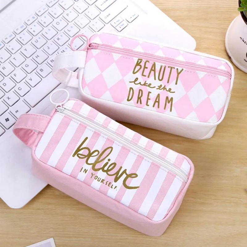 Small Fresh Pink Grid Believe Canvas Large Capacity Pencil Bag Stationery Storage Organizer Pencil Case School Supply
Small Fresh Pink Grid Believe Canvas Large Capacity Pencil Bag Stationery Storage Organizer Pencil Case School Supply