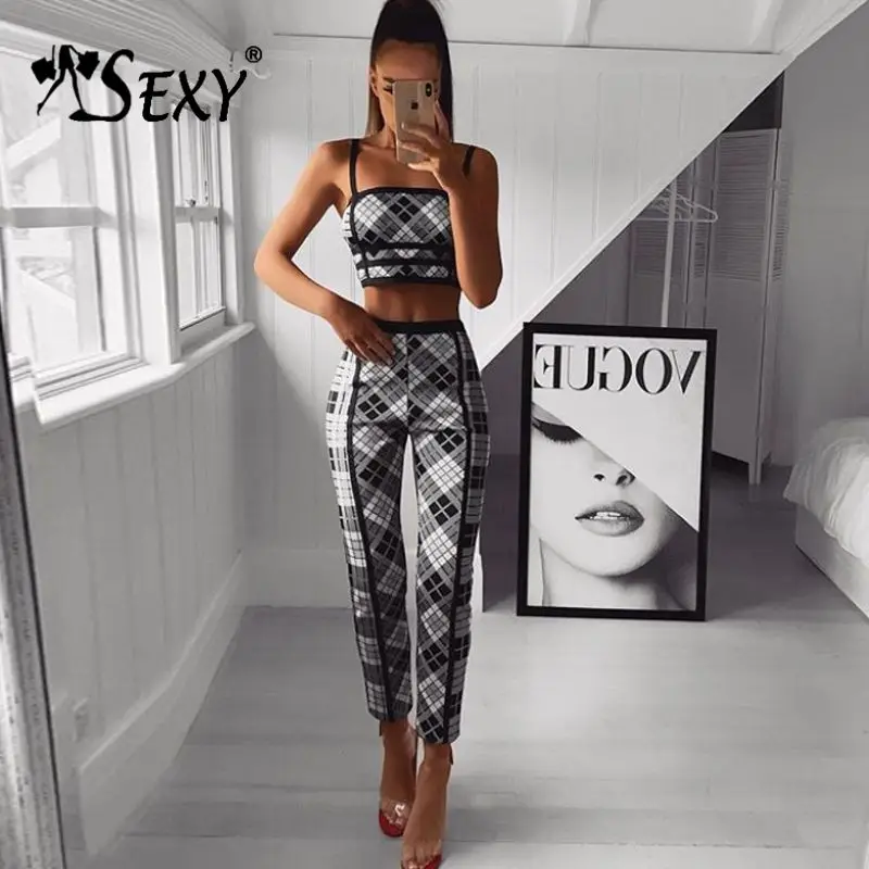 Gosexy 2019 Women Fashion Plaid Sexy Skinny Straps Slash Neck Cropped Top Long Pants Bandage Sets Bandage Two Pieces Sets
Gosexy 2019 Women Fashion Plaid Sexy Skinny Straps Slash Neck Cropped Top Long Pants Bandage Sets Bandage Two Pieces Sets