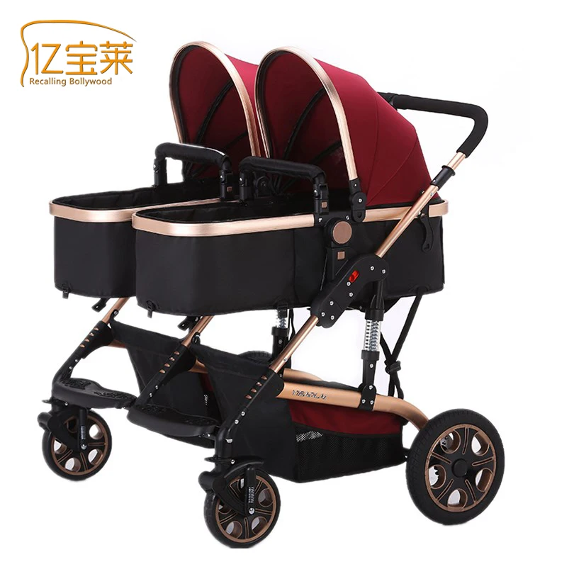 Image 2017 Luxury Twins Baby Stroller  Portable Umbrella Stroller High Landscape Convenience Fashion Style Foldable Stroller