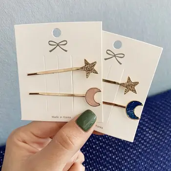 2pcs/set Simple Metal Matte Moon Star One Word Hair Clips Pink Blue Moon Shaped Hairpins Hair Styling Accessories
2pcs/set Simple Metal Matte Moon Star One Word Hair Clips Pink Blue Moon Shaped Hairpins Hair Styling Accessories
