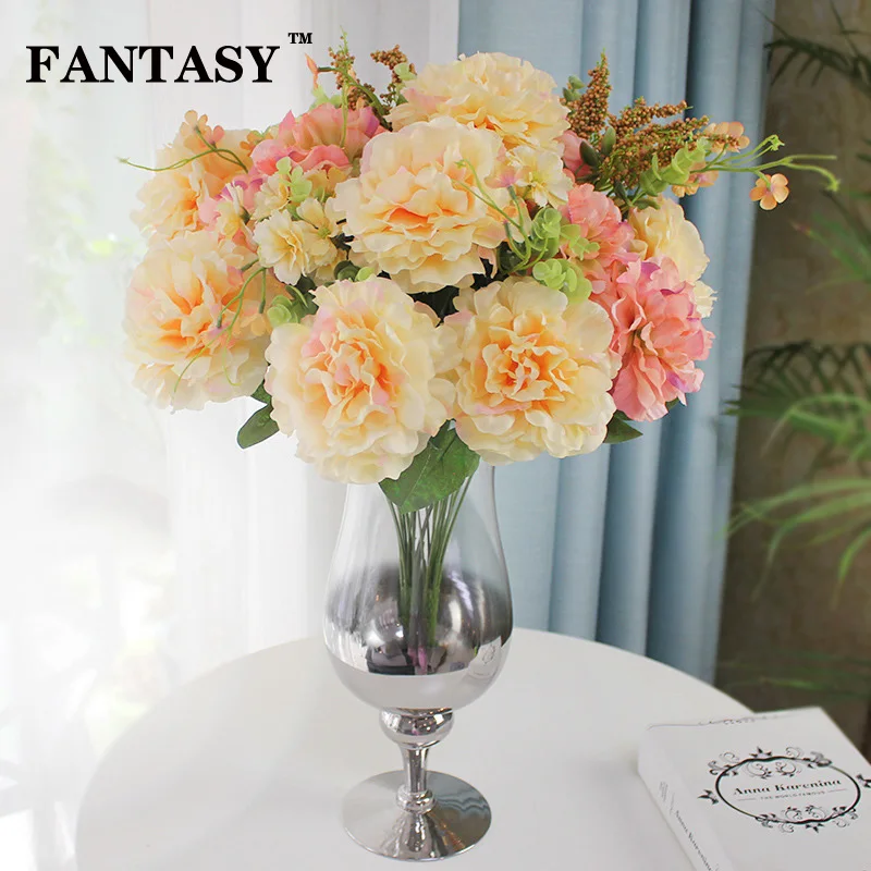 FANTASY 8 Heads Champagne Peony Fake Flower Bouquet Artificial Silk Floral Arrangement Faux Plant for Wedding Home Decoration
FANTASY 8 Heads Champagne Peony Fake Flower Bouquet Artificial Silk Floral Arrangement Faux Plant for Wedding Home Decoration