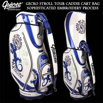 

GECKO STROLL Golf Caddie Cart Bag PU Leather Standard Golf Tour Staff Bag With Rain Hood 5-way For Men Women