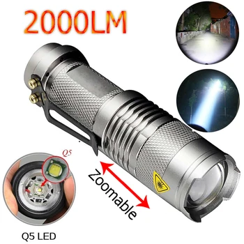 LED Flashlight 2000Lumens Silver Torche Lampe Q5 Lanterna LED 3 Modes Zoomable Torch zaklamp taschenlampe torcia Linterna
LED Flashlight 2000Lumens Silver Torche Lampe Q5 Lanterna LED 3 Modes Zoomable Torch zaklamp taschenlampe torcia Linterna