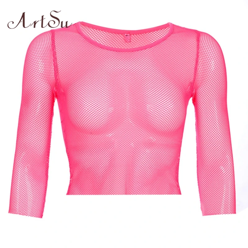 ArtSu Mesh Long Sleeve Crop Top T Shirt See Through Fishnet Woman Tshirt Top Transparent Sexy Women T-shirt Summer ASTS20962
ArtSu Mesh Long Sleeve Crop Top T Shirt See Through Fishnet Woman Tshirt Top Transparent Sexy Women T-shirt Summer ASTS20962