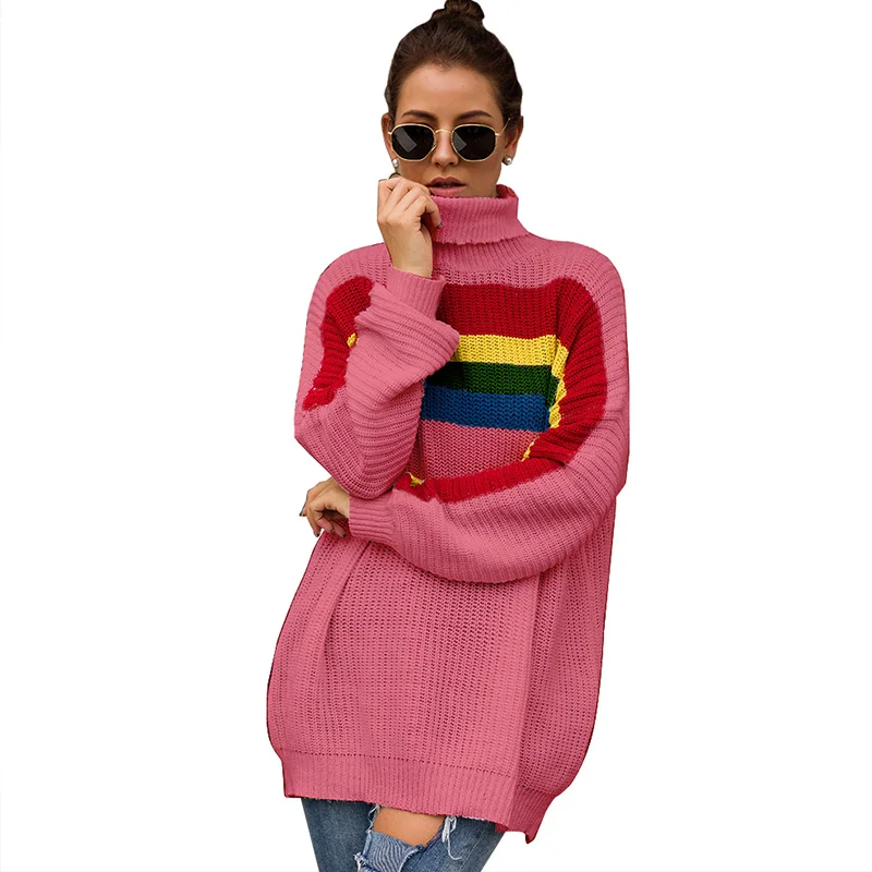 Fashion Women Knitted Sweater Colorful Stripes Turtleneck Long Sleeve Loose Warm Jumper Pullover Knitwear White/Green/Rose
Fashion Women Knitted Sweater Colorful Stripes Turtleneck Long Sleeve Loose Warm Jumper Pullover Knitwear White/Green/Rose