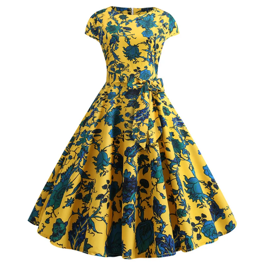 Joineles Leaf Print Summer Floral Women Retro Dress Round Neck Short Sleeves Belts 60s Vintage Dress Audrey Hepburn Vestidos
Joineles Leaf Print Summer Floral Women Retro Dress Round Neck Short Sleeves Belts 60s Vintage Dress Audrey Hepburn Vestidos