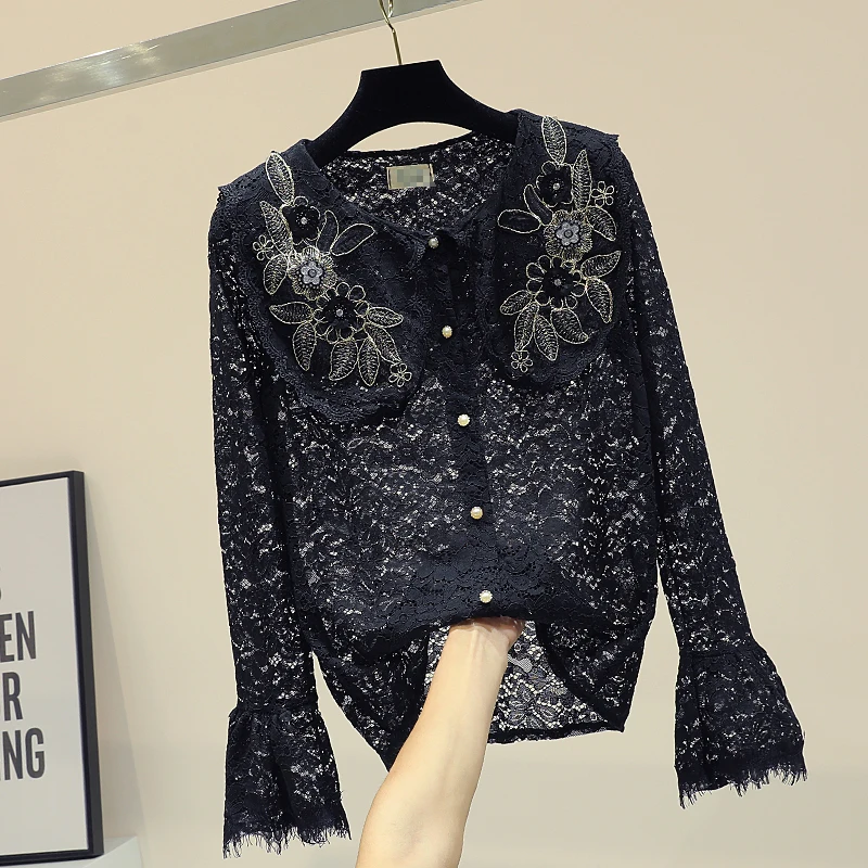 2019 Lace Shirts Blouse Female Long Sleeve Embroidered Sequin Jacquard Hollow Out Tops Women's Shirt Blouses Spring Fashion New
2019 Lace Shirts Blouse Female Long Sleeve Embroidered Sequin Jacquard Hollow Out Tops Women's Shirt Blouses Spring Fashion New