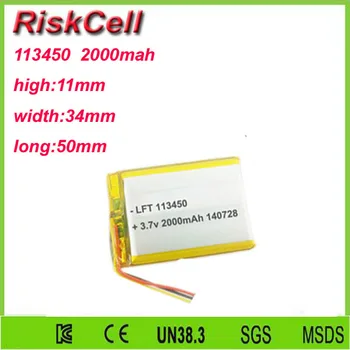 Free shipping 3.7V 2000mah 113450 Lithium Polymer Li-Po Rechargeable Battery For Mp3 MP4 MP5 GPS PSP mobile Pocket PC e-books
Free shipping 3.7V 2000mah 113450 Lithium Polymer Li-Po Rechargeable Battery For Mp3 MP4 MP5 GPS PSP mobile Pocket PC e-books