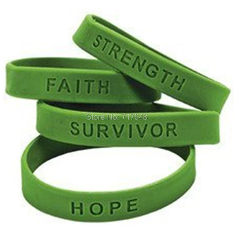 100pcs SURVIVOR FAITH STRENGTH HOPE GREEN wristband silicone bracelets free shipping by FEDEX | Украшения и аксессуары