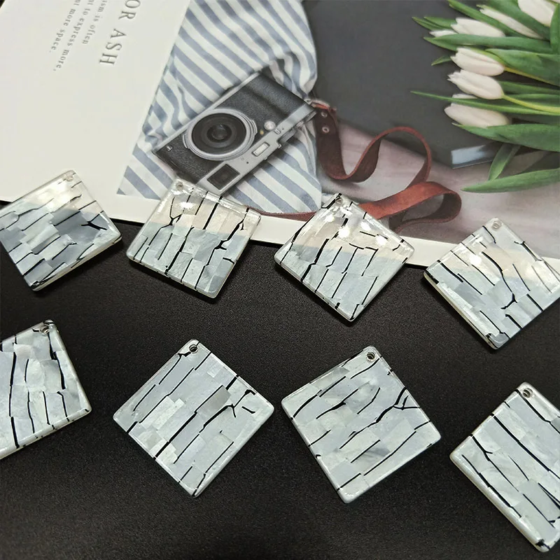 Square Fashion Unique 10pcslot Bright Acetic Acid Imitate Marble Texture Coin-shape Charms for EarringJewelry DIY ET44 (1)