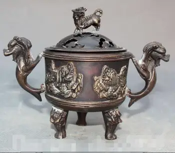 Old Chinese Bronze Dragon Kylin Lion Foo Fu Dog Beast Handle Incense Burner Cens
Old Chinese Bronze Dragon Kylin Lion Foo Fu Dog Beast Handle Incense Burner Cens