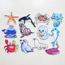 1Pcs Leão Animais Selo Do Caranguejo Do Mar estrela do mar tubarão Dos Desenhos Animados Bordado Ferro em patches Para Roupas DIY Adesivos Acessórios Emblemas(China)