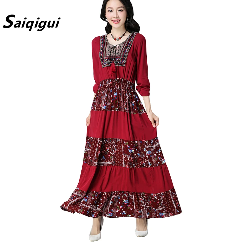 Saiqigui 2019 Autumn dresses long Sleeve long women dress casual A-Line Embroidery o-neck cotton Linen dress vestidos de festa
Saiqigui 2019 Autumn dresses long Sleeve long women dress casual A-Line Embroidery o-neck cotton Linen dress vestidos de festa