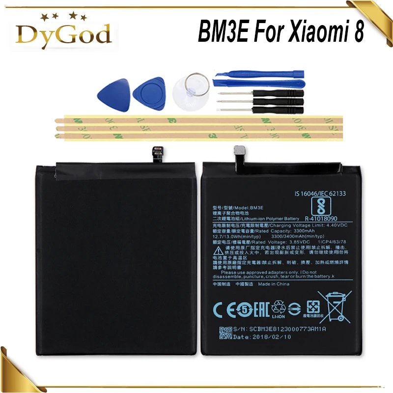 DyGod 3300mAh BM3E Battery for Xiaomi mi8 mi 8 High Quality mobile phone Replacement Battery with tools
DyGod 3300mAh BM3E Battery for Xiaomi mi8 mi 8 High Quality mobile phone Replacement Battery with tools
