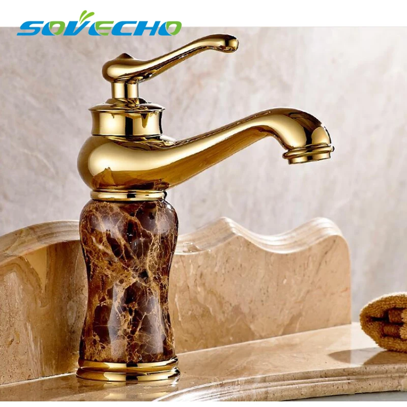 

Golden Finish Bathroom Basin Faucet Single Handle Bathroom Sink Mixer Faucet Crane Tap Antique Brass Hot Cold Water Deck Mounted