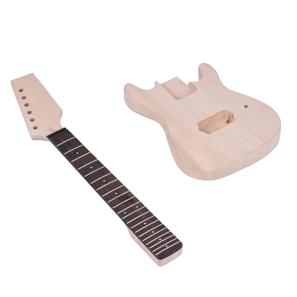 

ammoon ST Style Unfinished DIY Electric Guitar Kit Basswood Body Maple Wood Neck Rosewood Fingerboard with one dual-coil pickup
