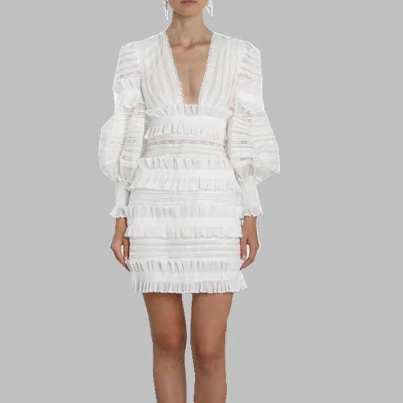 Высокое качество 2018 Новое поступление белое кружевное женское платье корт Ретро