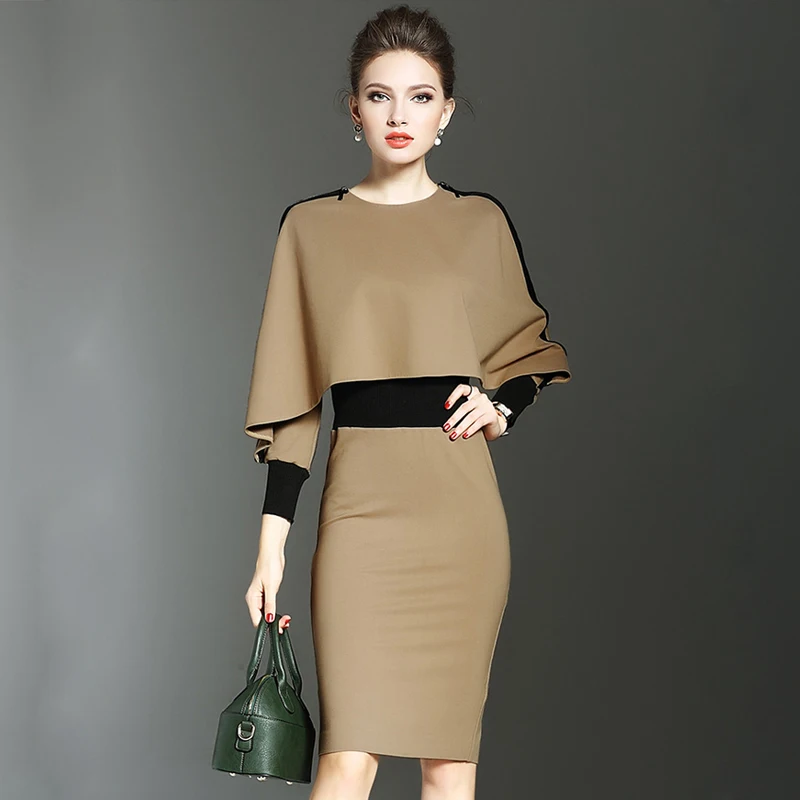 2017 Autumn Winter Vestidos Women Elegant Office Casual Long Sleeve Cape V-Neck Work Midi Pencil Professional Bodycon Dresses
2017 Autumn Winter Vestidos Women Elegant Office Casual Long Sleeve Cape V-Neck Work Midi Pencil Professional Bodycon Dresses