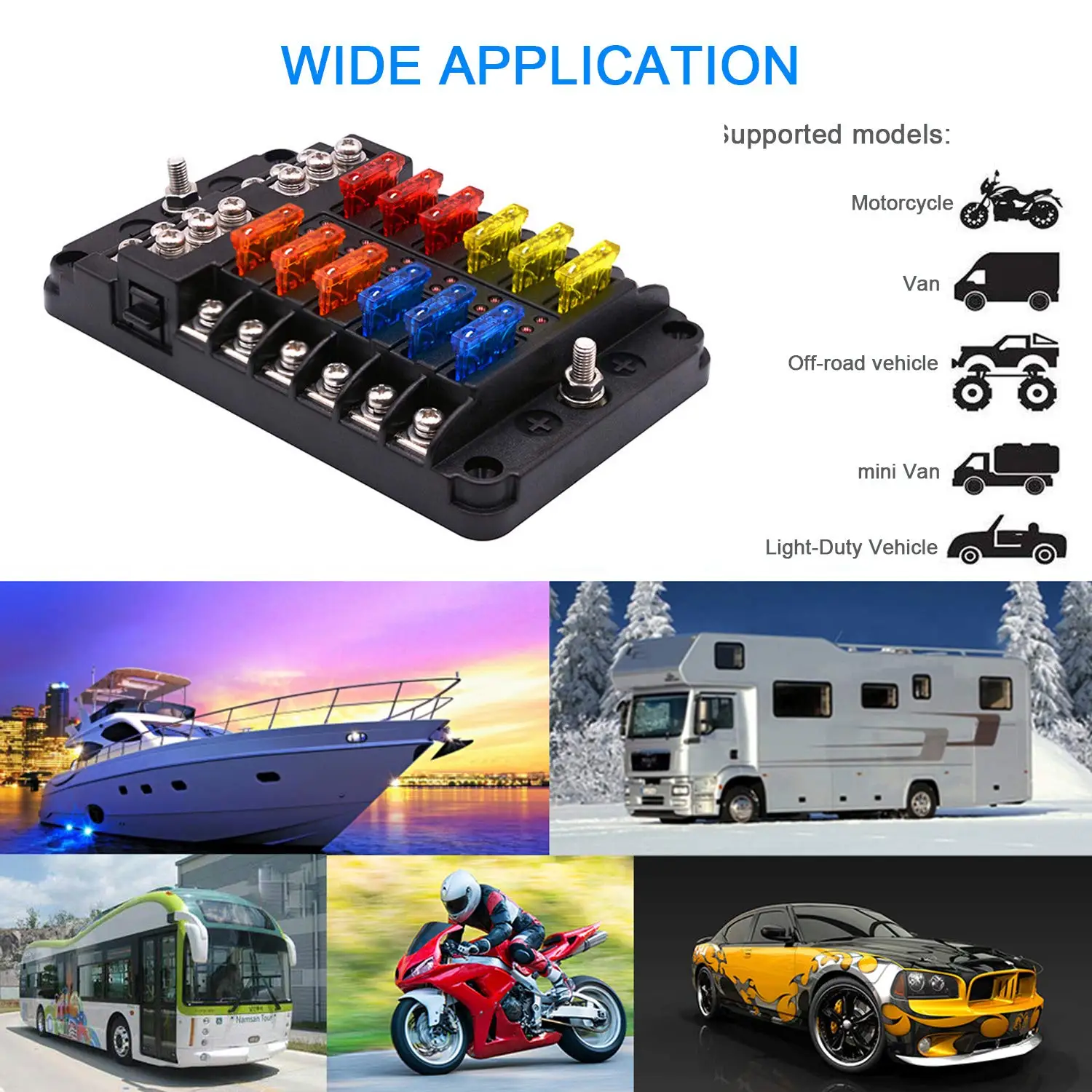6 Way/12 Way Blade Fuse Box Relay Block Holder LED Indicator Waterproof Cover for 12V 24V Car Automotive Motorcycle Marine Boat
6 Way/12 Way Blade Fuse Box Relay Block Holder LED Indicator Waterproof Cover for 12V 24V Car Automotive Motorcycle Marine Boat