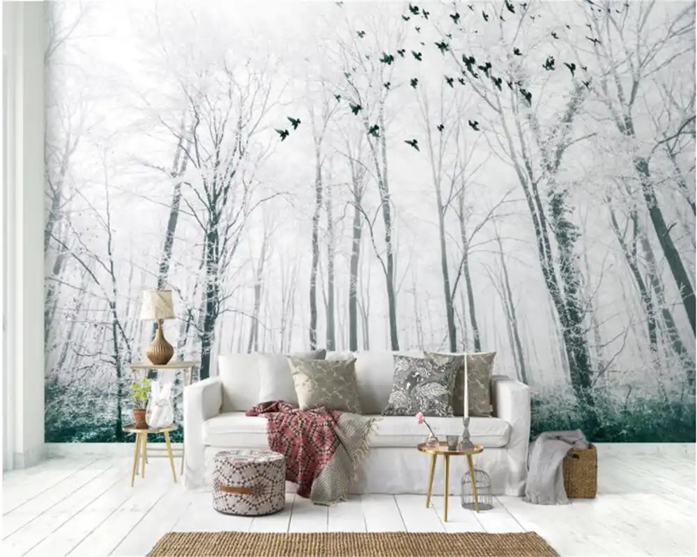 Beibehang カスタム写真壁画の壁紙黒と白の大きな木雪のシーンの森鳥の背景の壁の 3d 壁紙 Tapety 写真壁画壁紙 壁画壁紙3d壁紙 Gooum