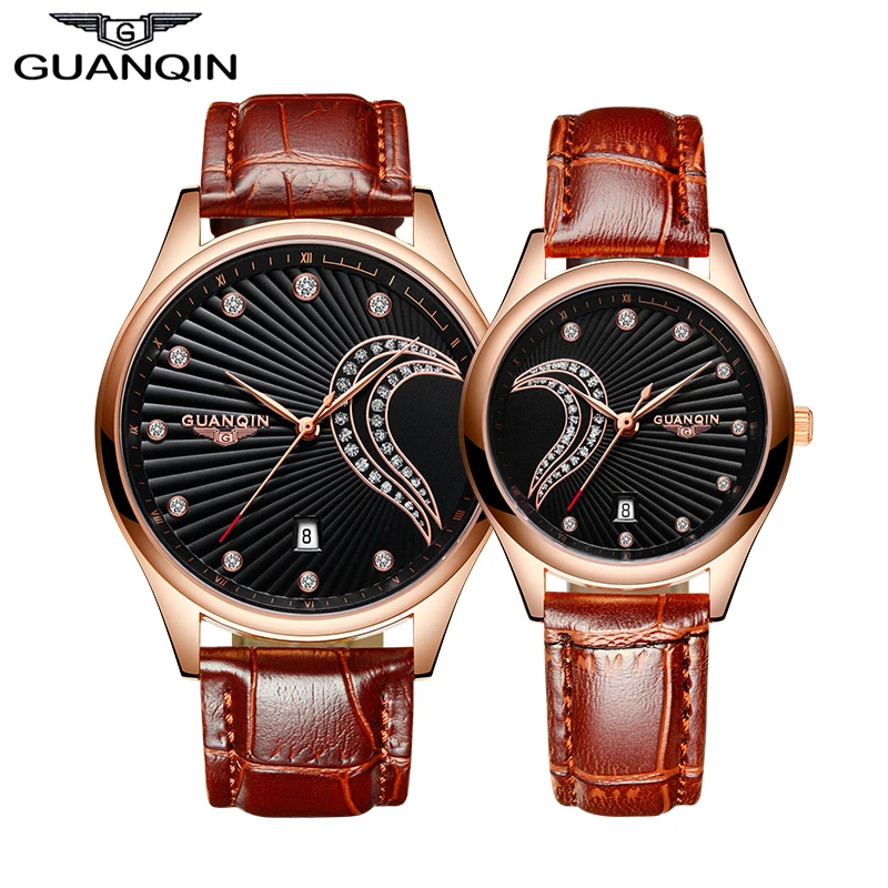 2016 GUANQIN New Pair Watches for Lovers Men Women Quartz Watches with Leather Strap Fashion Waterproof Lovers Clock reloj pulse
2016 GUANQIN New Pair Watches for Lovers Men Women Quartz Watches with Leather Strap Fashion Waterproof Lovers Clock reloj pulse