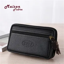 W stylu Vintage mężczyźni Pure color skórzana torba torba torba na monety torba na telefon sprzęgła talii torba(China)