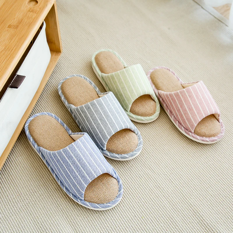 Женские летние домашние тапочки в японском стиле мягкие льняные для пар