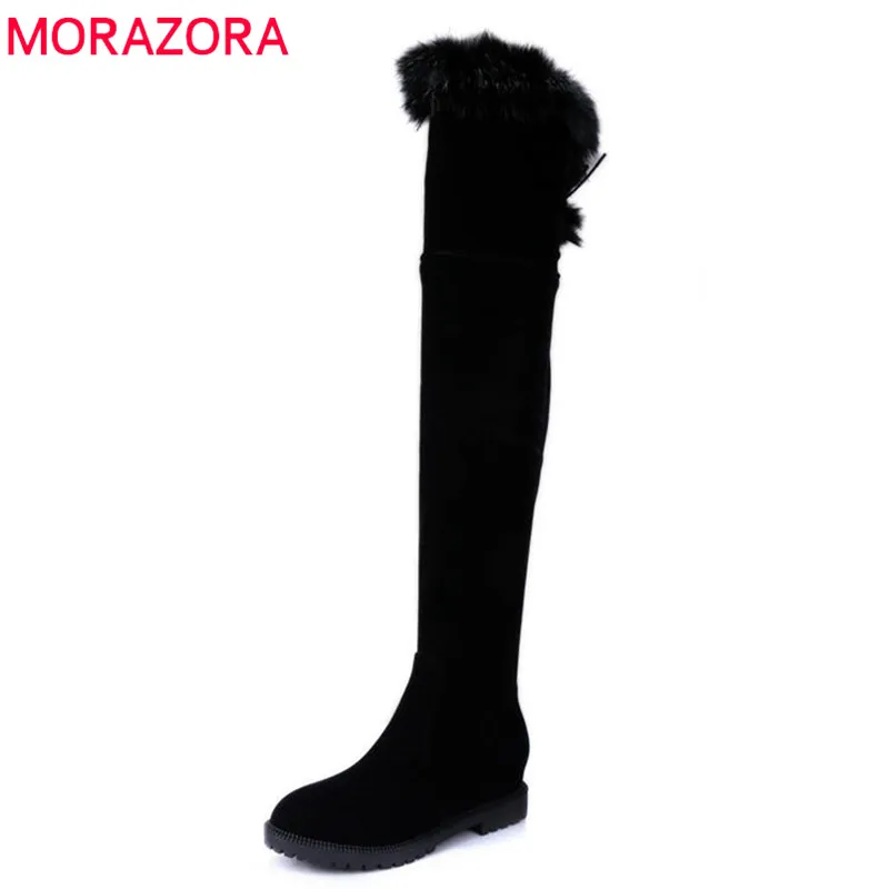 

MORAZORA 2021 new arrival thigh high over the knee boots women solid colors winter snow boots zip+lace up fashion shoes woman