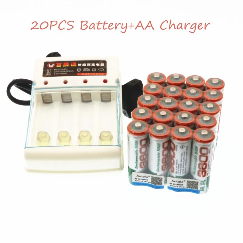 

2019 AA 3600mAh 1.2 V Quanlity Rechargeable Battery AA 3600mAh NI-MH 1.2V Rechargeable 2A Battery 3000mAh + charger