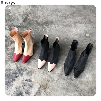 Elastic Woman Ankle Booties mixed color patch work women Short Boot Square Toe Thin heel Fashion Female Shoe 2019 Autumn Outfit
Elastic Woman Ankle Booties mixed color patch work women Short Boot Square Toe Thin heel Fashion Female Shoe 2019 Autumn Outfit