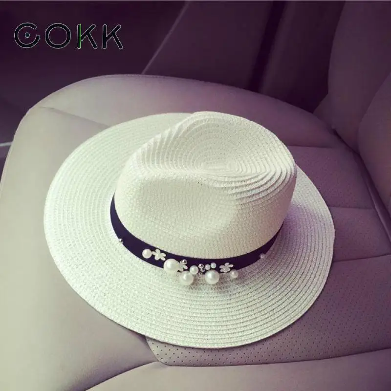 COKK New Spring Summer Hats For Women Flower Beads Wide Brimmed Jazz Panama Hat Chapeu Feminino Sun Visor Beach Hat Cappello
COKK New Spring Summer Hats For Women Flower Beads Wide Brimmed Jazz Panama Hat Chapeu Feminino Sun Visor Beach Hat Cappello