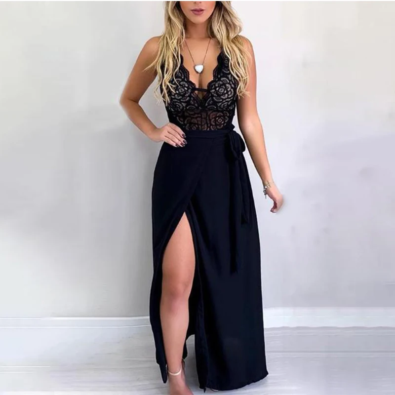 Woman Sexy Long Black Lace Dress Elegant Evening Party Dresses Sleeveless Open Back High Waist Floor Length Slit Dress
Woman Sexy Long Black Lace Dress Elegant Evening Party Dresses Sleeveless Open Back High Waist Floor Length Slit Dress