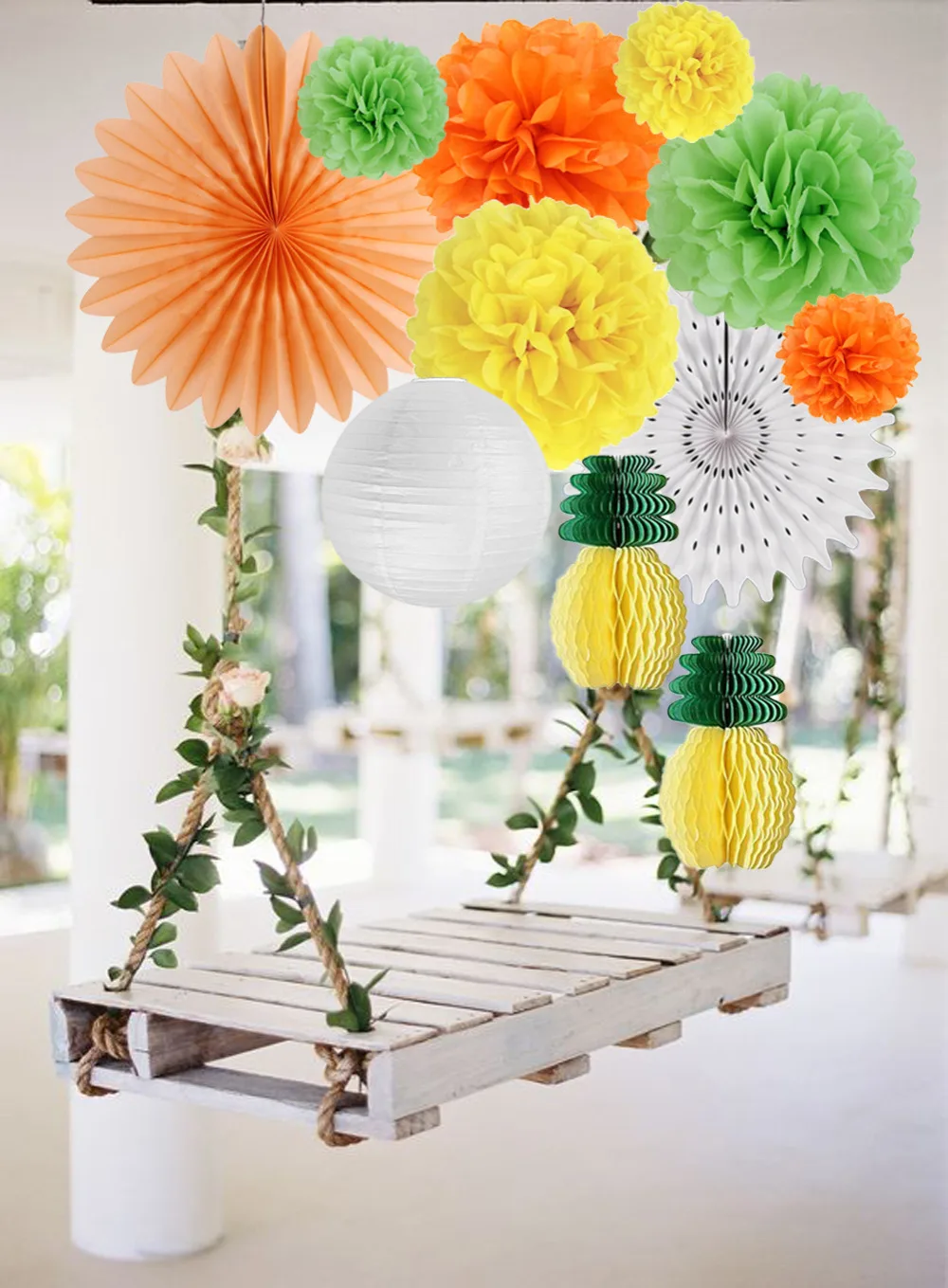 24 Summer Party lantern pompom honeycomb ball Photo Booth Props Party decoration 