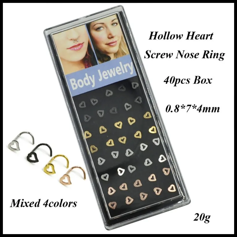 Lot of 40pcs 316l Surgical Steel Hollow Heart Screw Nose Bone Piercing With L Shape Mixed Clear Colors Nose Stud Rings Jewelry
Lot of 40pcs 316l Surgical Steel Hollow Heart Screw Nose Bone Piercing With L Shape Mixed Clear Colors Nose Stud Rings Jewelry