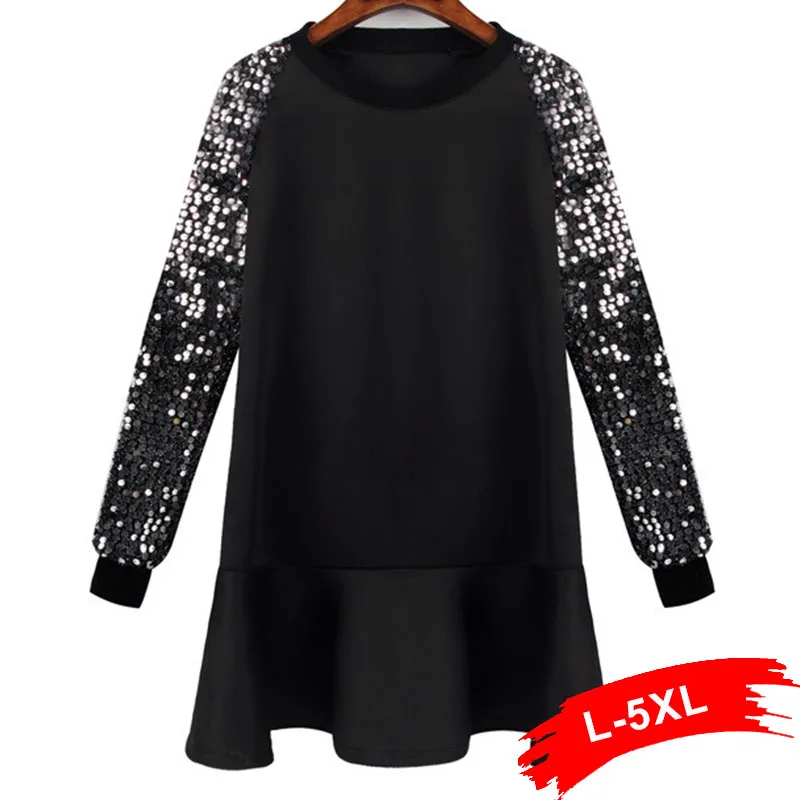 Plus Size Winter Shining Dress Long Sleeve 5Xl Office Lady Women Sequin Sleeve O Round A Line Short Dresses Black Party Dress
Plus Size Winter Shining Dress Long Sleeve 5Xl Office Lady Women Sequin Sleeve O Round A Line Short Dresses Black Party Dress