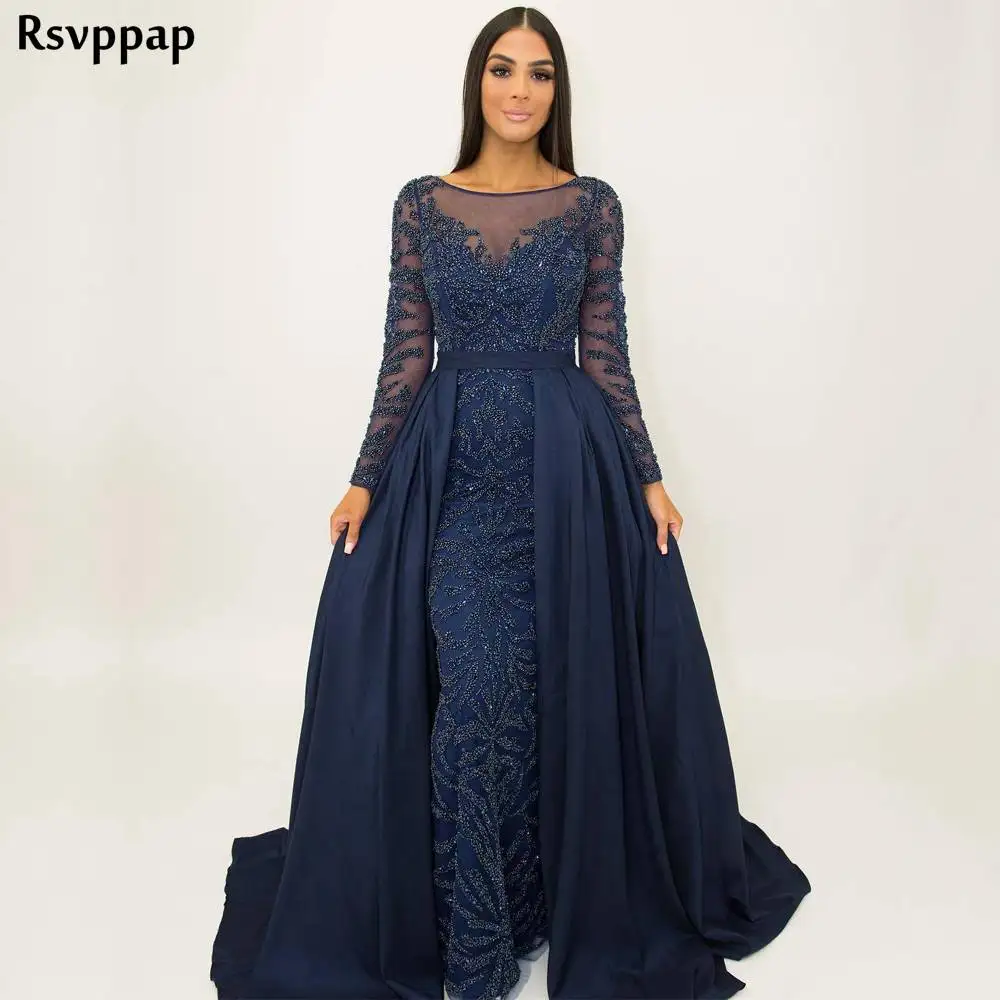 Sheer Long Sleeve Evening Dress 2019 Mermaid Scalloped Heavy Beaded Crystal Navy Blue Arabic Formal Gowns robe de soiree
Sheer Long Sleeve Evening Dress 2019 Mermaid Scalloped Heavy Beaded Crystal Navy Blue Arabic Formal Gowns robe de soiree