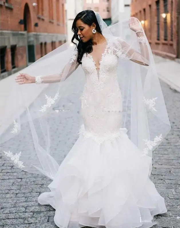 Beauty Long Sleeves Mermeaid Wedding Dresses Tulle Puffy African Plus Size Garden Country Bridal Gowns
Beauty Long Sleeves Mermeaid Wedding Dresses Tulle Puffy African Plus Size Garden Country Bridal Gowns