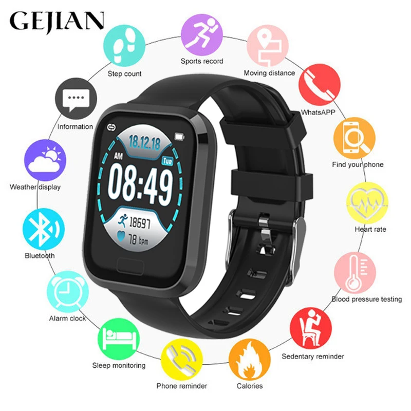GEJIAN Smart Watch Men's 1.3-inch Color Screen Fitness Heart Rate Sphygmomanometer Waterproof Bluetooth Pedometer Sports Watch
GEJIAN Smart Watch Men's 1.3-inch Color Screen Fitness Heart Rate Sphygmomanometer Waterproof Bluetooth Pedometer Sports Watch