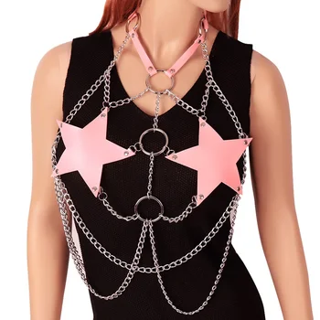 Pentagram Leather Harness Pink Lingerie Metal Chain Punk Goth Adjust Fashion Party Dance Festival Rave Women Crop Top Cage Bra
Pentagram Leather Harness Pink Lingerie Metal Chain Punk Goth Adjust Fashion Party Dance Festival Rave Women Crop Top Cage Bra