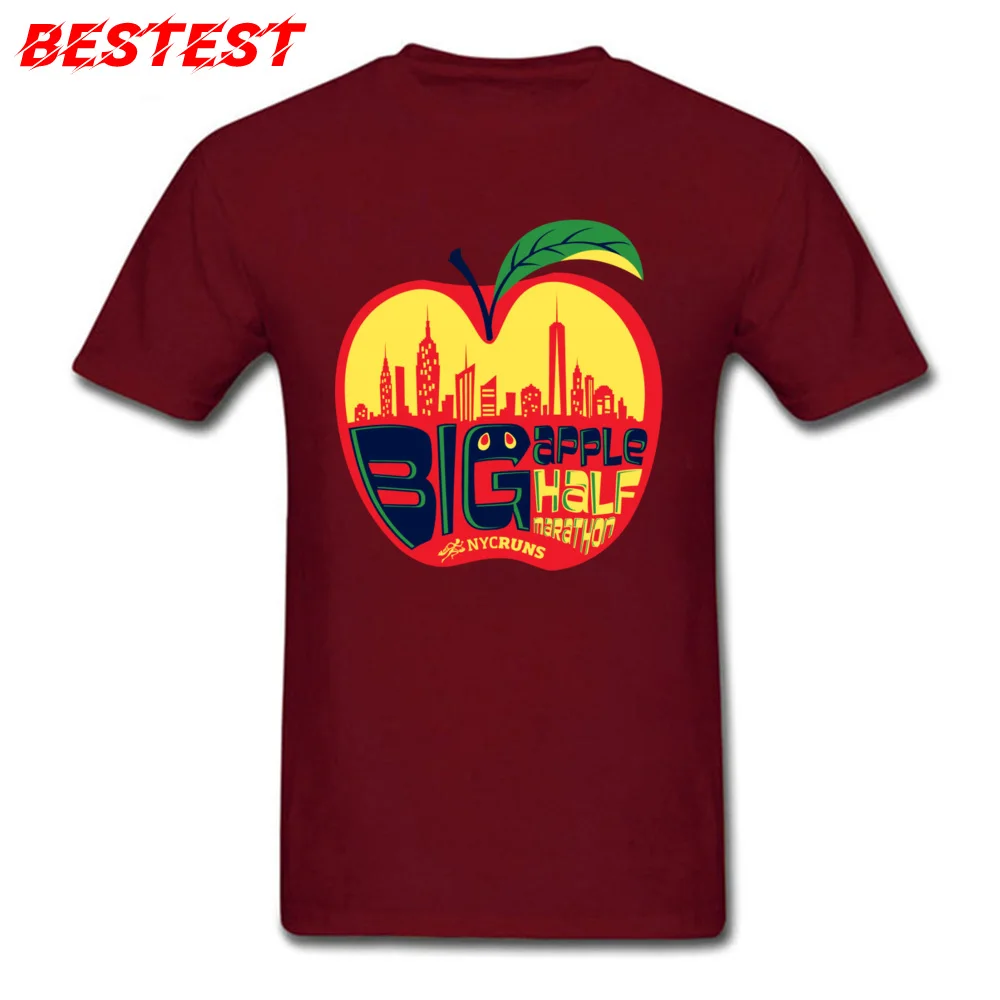 Mens Fashion Funny Tops Shirt Round Neck Autumn 100% Cotton Top T-shirts Printed On Short Sleeve NYCRUNS_BigAppleHalf T Shirt NYCRUNS_BigAppleHalf maroon