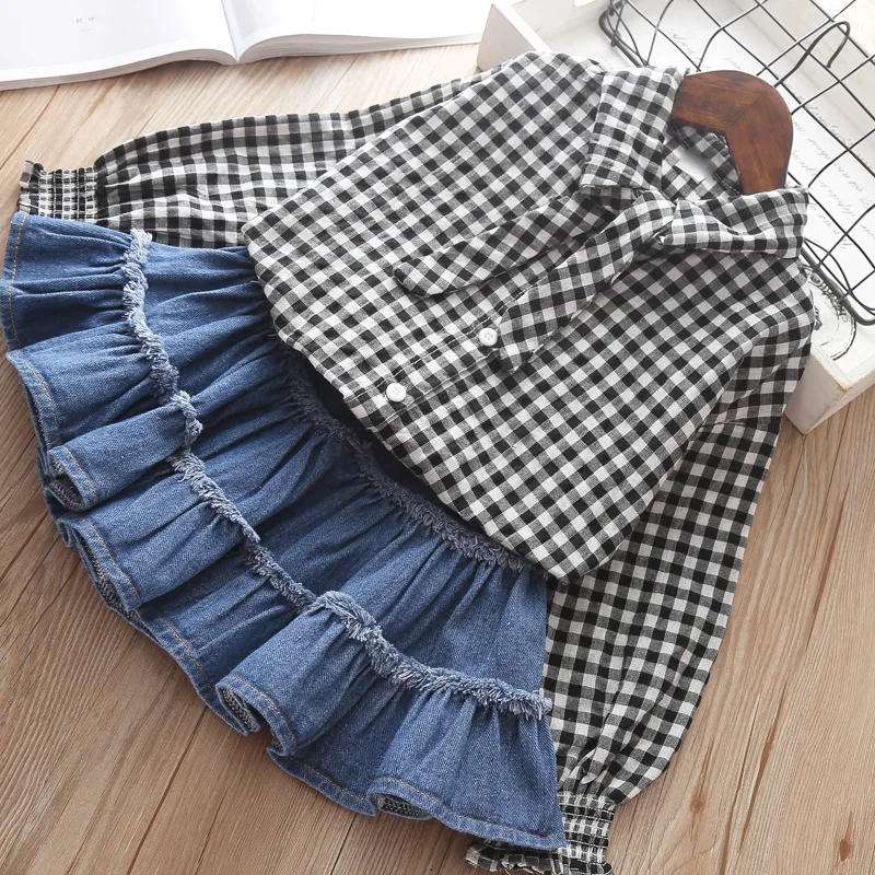Baby Girls Clothing Set Skirt Suit Denim Short Skirt + Plaid Shirt 2 pieces Children outfits Kids Girl wear 4 5 6 years Clothes
Baby Girls Clothing Set Skirt Suit Denim Short Skirt + Plaid Shirt 2 pieces Children outfits Kids Girl wear 4 5 6 years Clothes
