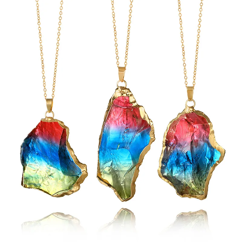 Golden Edging Natrual Stones Jewelry Long Woman's Necklace Irrengular Colorful Pendant Necklace On The Neck
Golden Edging Natrual Stones Jewelry Long Woman's Necklace Irrengular Colorful Pendant Necklace On The Neck