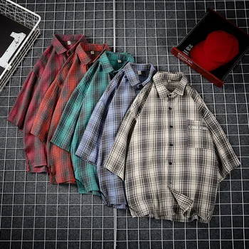 2019 Summer New Japanese Grid Seven-Sleeve Lapel Men's Loose Harajuku Korean Casual XL Shirt Streetwear
2019 Summer New Japanese Grid Seven-Sleeve Lapel Men's Loose Harajuku Korean Casual XL Shirt Streetwear
