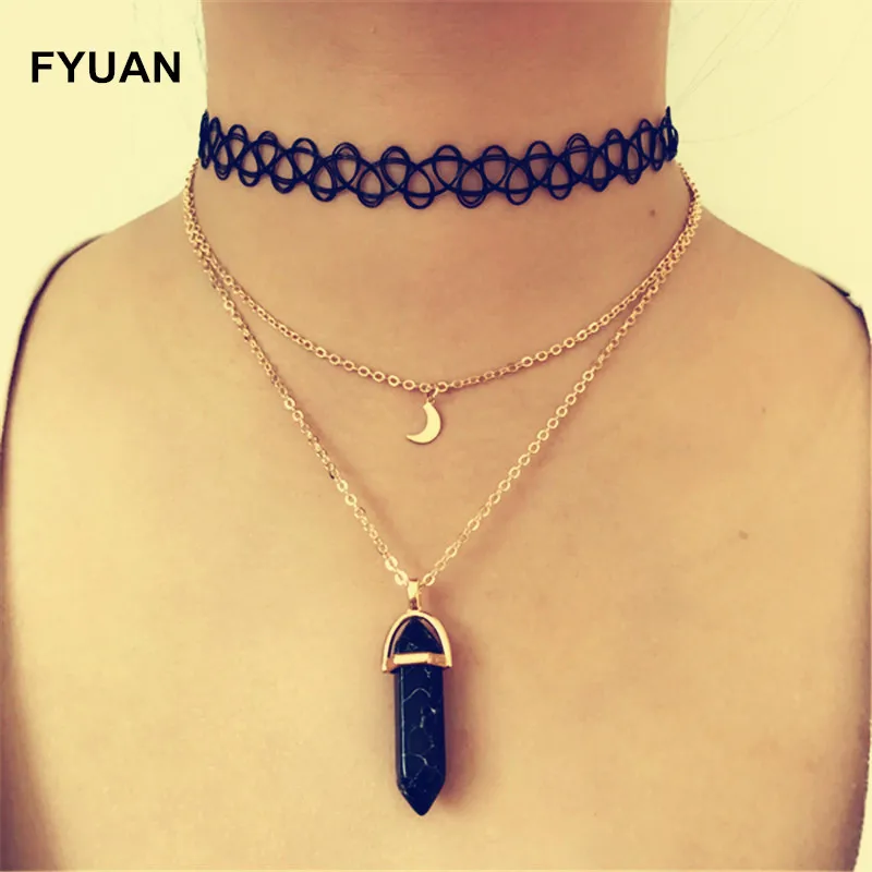 New Fashion Black Tattoo Choker Natural Stone Crystal Pendant Necklaces Moon Chocker Necklace for Women Girl Jewelry
New Fashion Black Tattoo Choker Natural Stone Crystal Pendant Necklaces Moon Chocker Necklace for Women Girl Jewelry