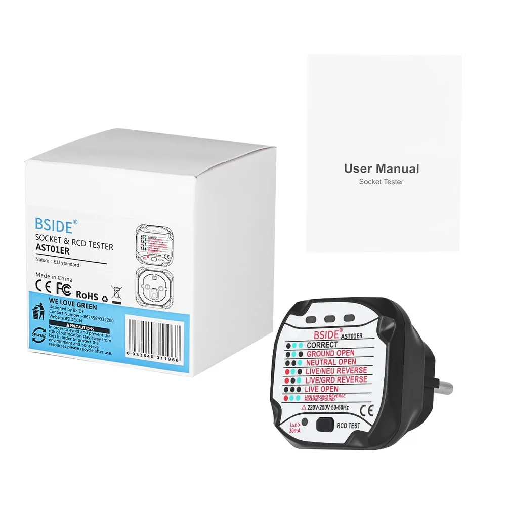 AST01 Socket Tester Outlet Voltage Tester EU Plug Automatic Electric Circuit Polarity Voltage Detector Wall Plug Breaker Finder
AST01 Socket Tester Outlet Voltage Tester EU Plug Automatic Electric Circuit Polarity Voltage Detector Wall Plug Breaker Finder