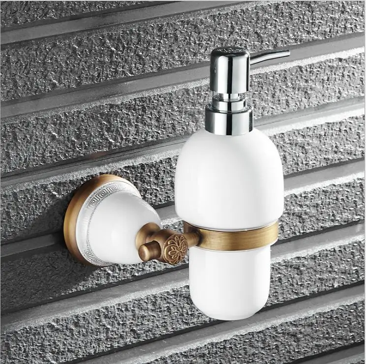 Image Wall Mounted Antique Liquid Soap Dispenser with ceramic bottle Bathroom Accessories Luxury Soap Dispenser Pump holder